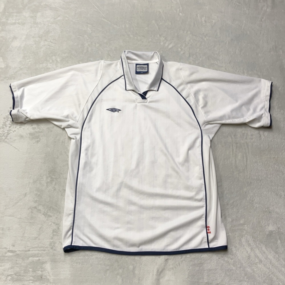 Vintage 90s 00s Umbro Soccer Blank Jersey Plain White Mens Large Made in Canada